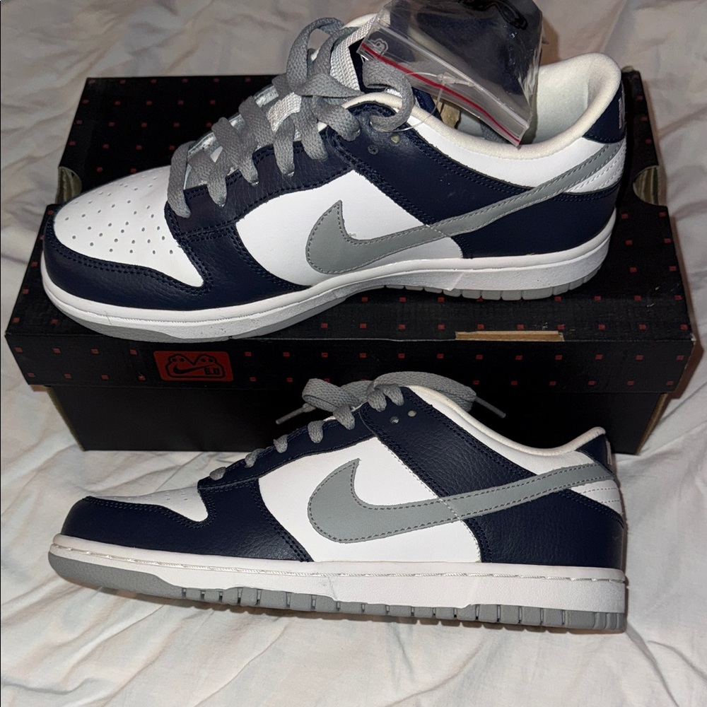 Nike Dunk Low White and Dark Blue Sneakers - Men’s Size 8